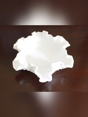 Vintage Fenton Milk Glass Hobnail Ruffled Dish Trinket Bowl White Glass